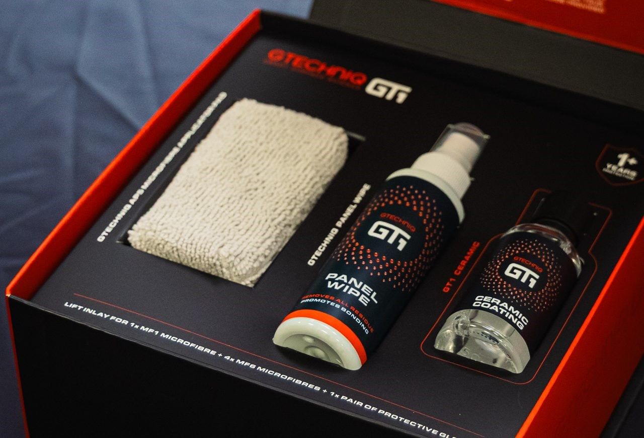 GT86 GT car care gift set with towel and two cleaning bottles in a red-edged box