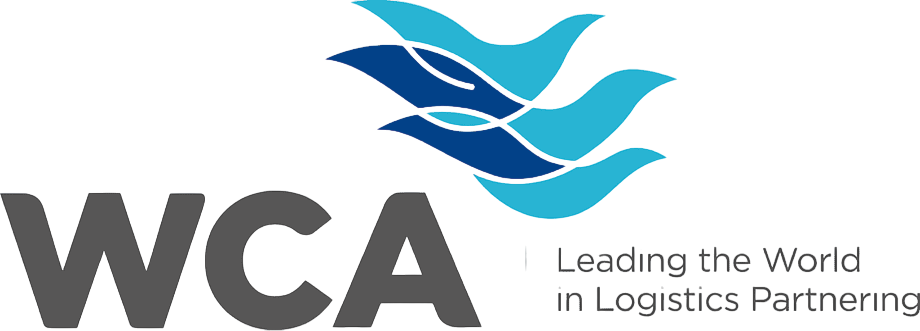 Logotipo de WCA con tres pájaros estilizados de color azul y el texto 