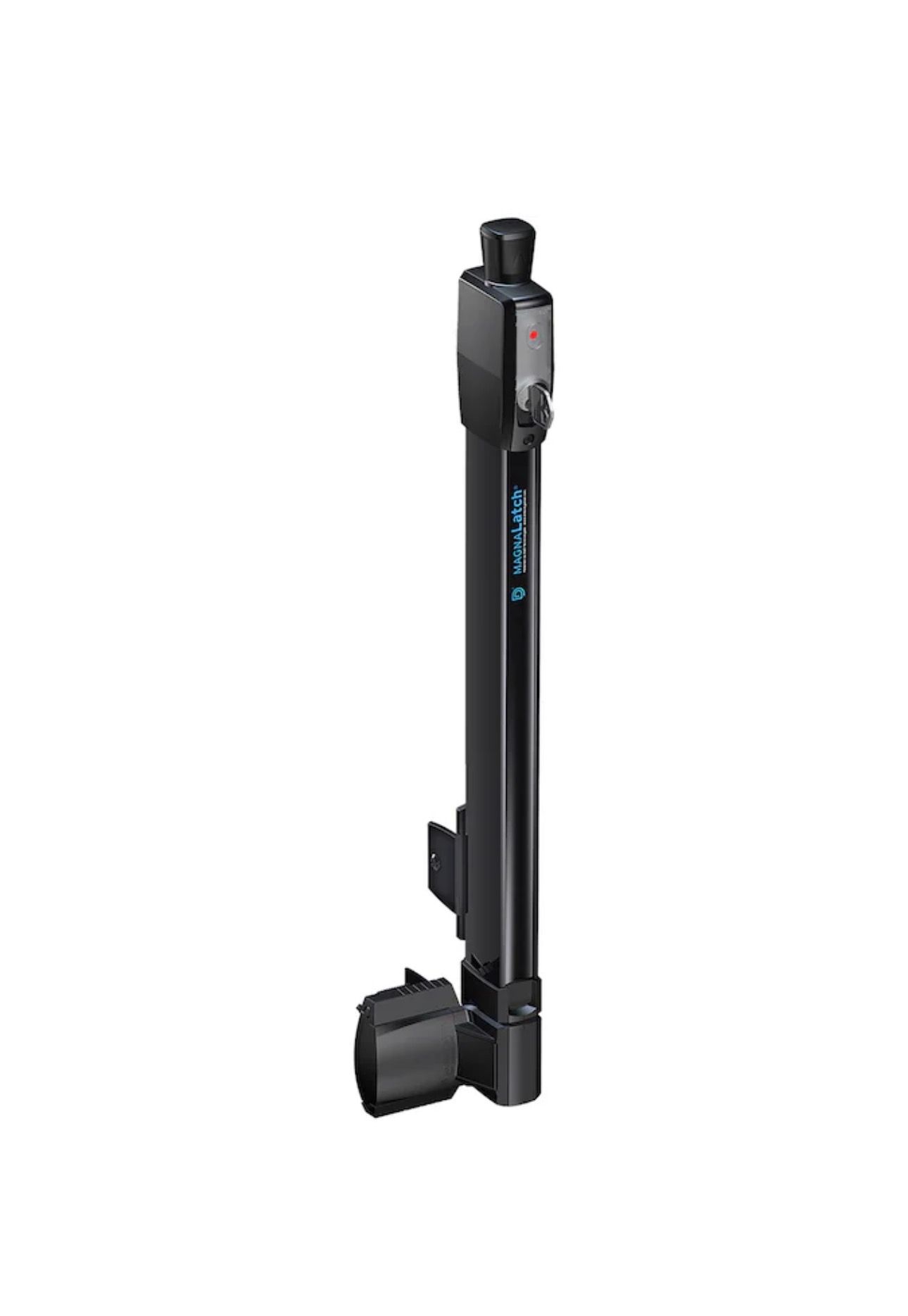 Black telescoping camera slider or motorized rail on a white background