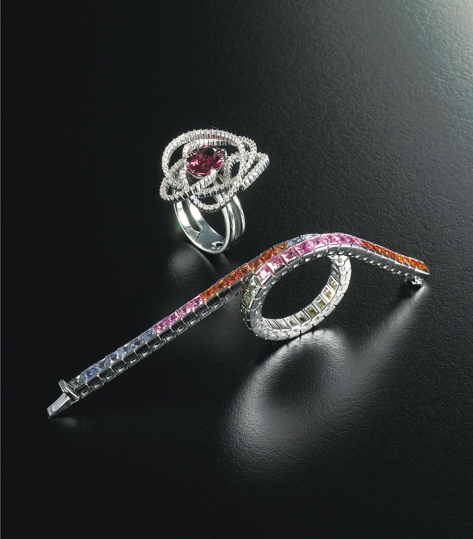 BRACCIALE TENNIS 18 KT ORO BIANCO DIAMANTI NATURALI  E ANELLO IN PARURE