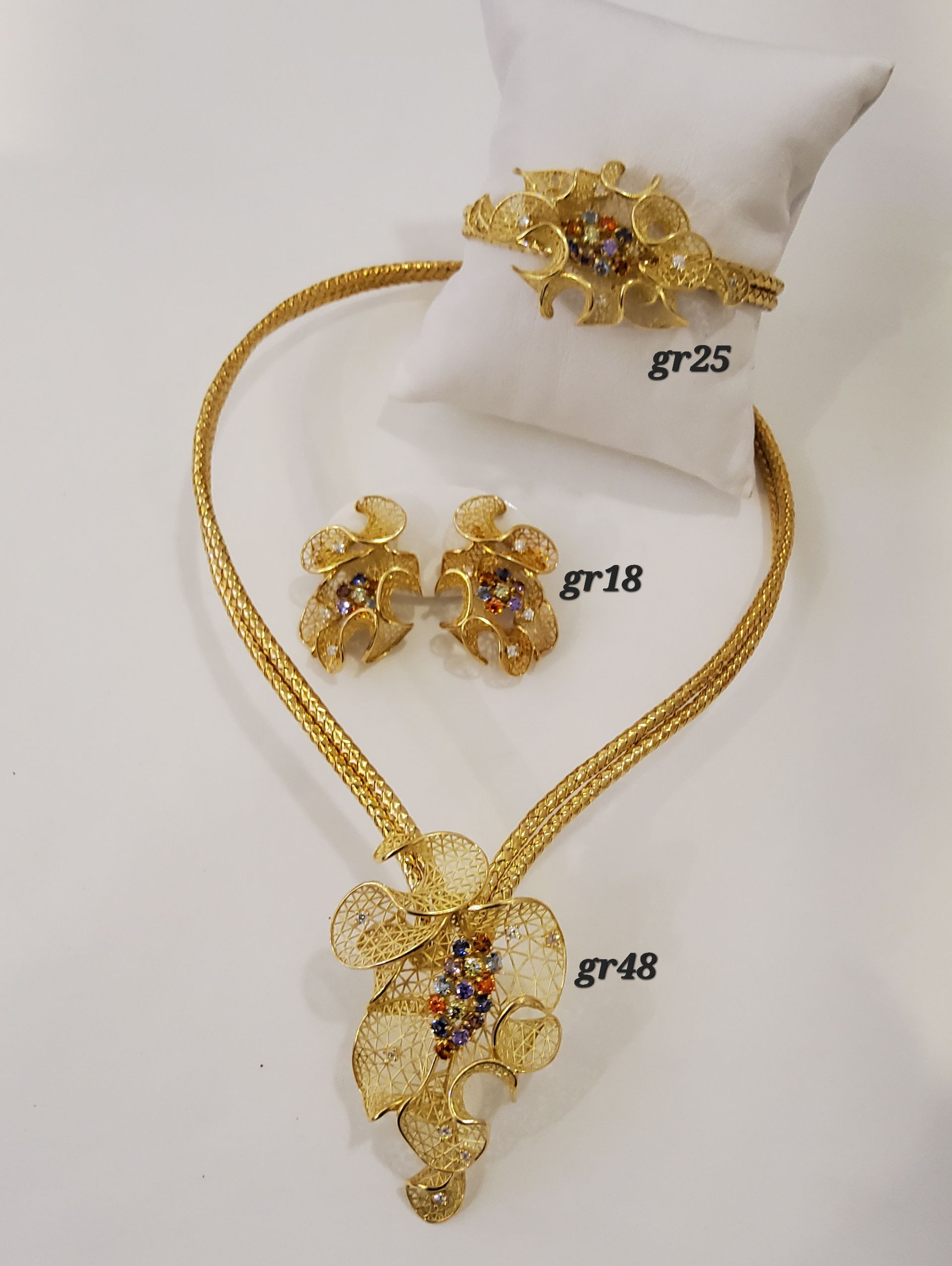 PARURE, BRACCIALE E  ORECCHINI ORO GIALLO 18K