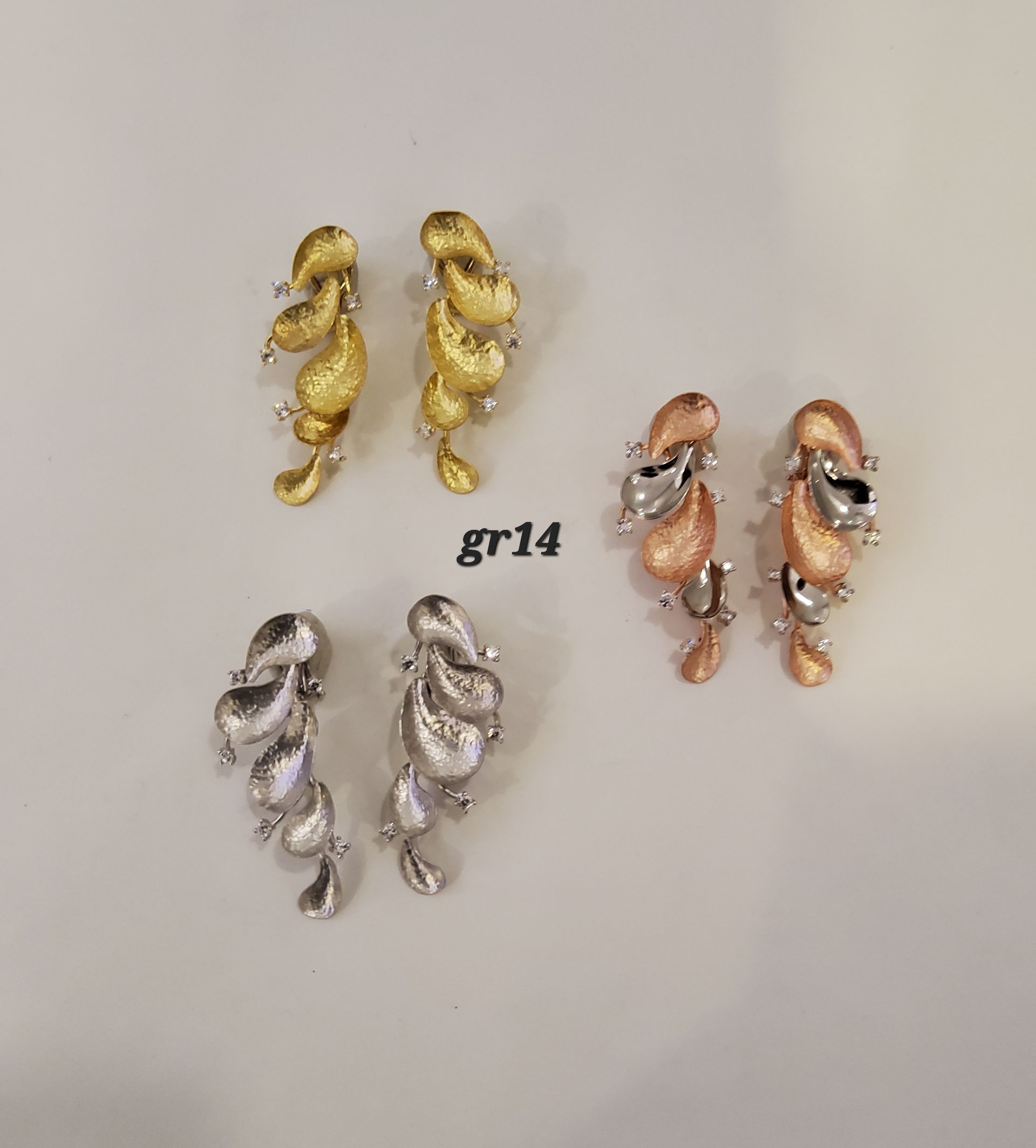 ORECCHINI PENDENTI ORO 18K ORO ROSA, GIALLO E BIANCO