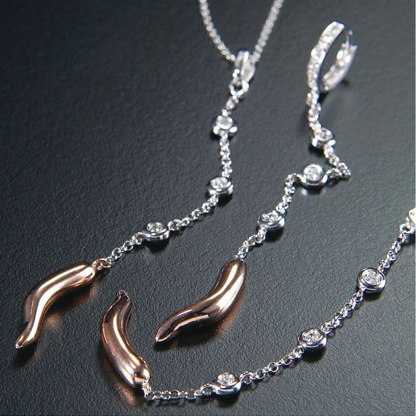 COLLANA CON ORECCHINI PENDENTI ORO 18K BIANCO 
