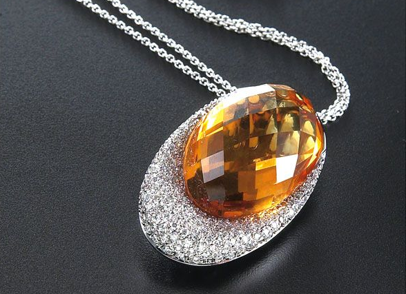 PENDENTE CON TOPAZIO GIALLO E DIAMANTI ORO 18K BIANCO