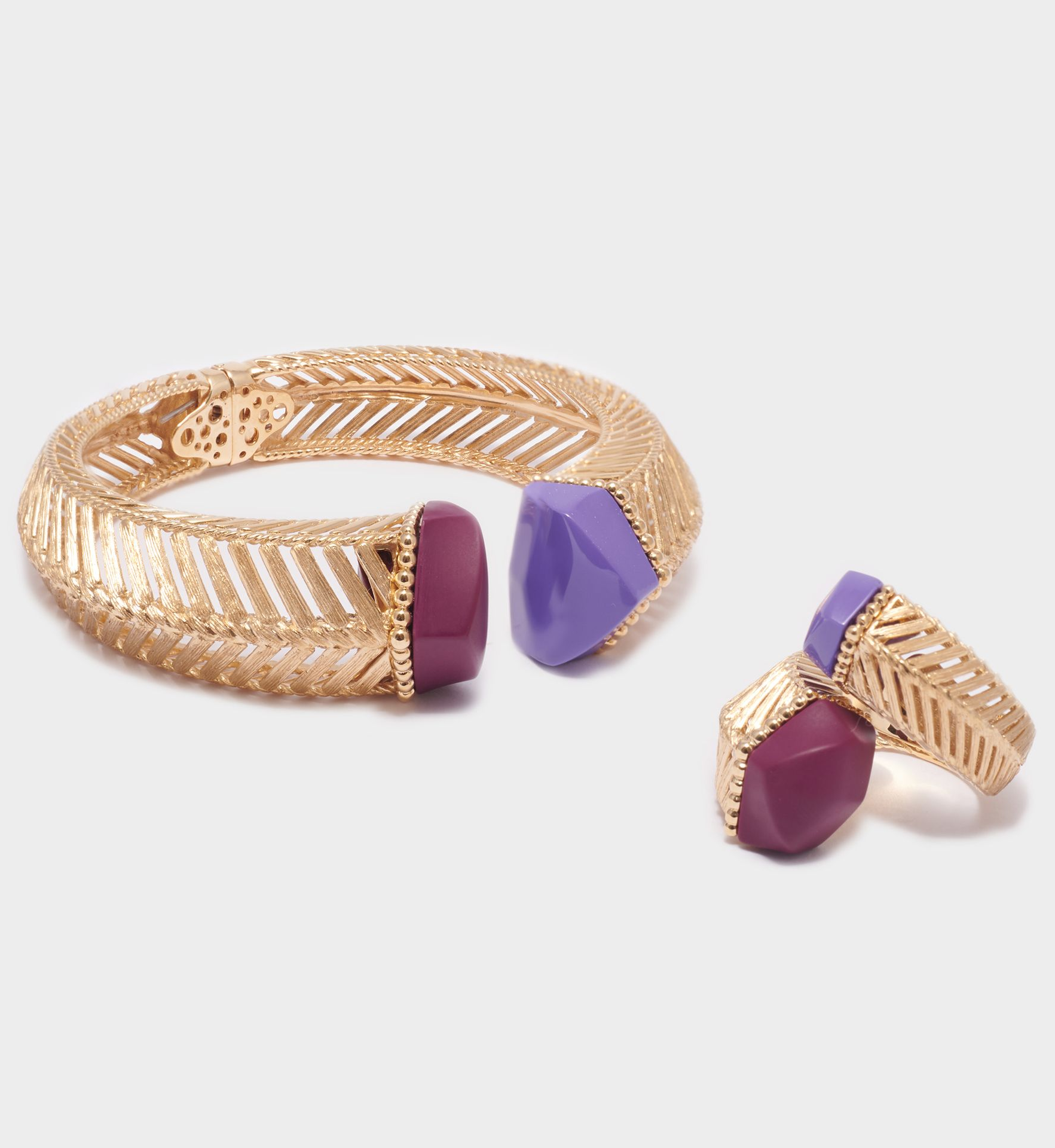 BRACCIALE ORO GIALLO 18 KT CON PIETRA LILLA E BORDEAUX