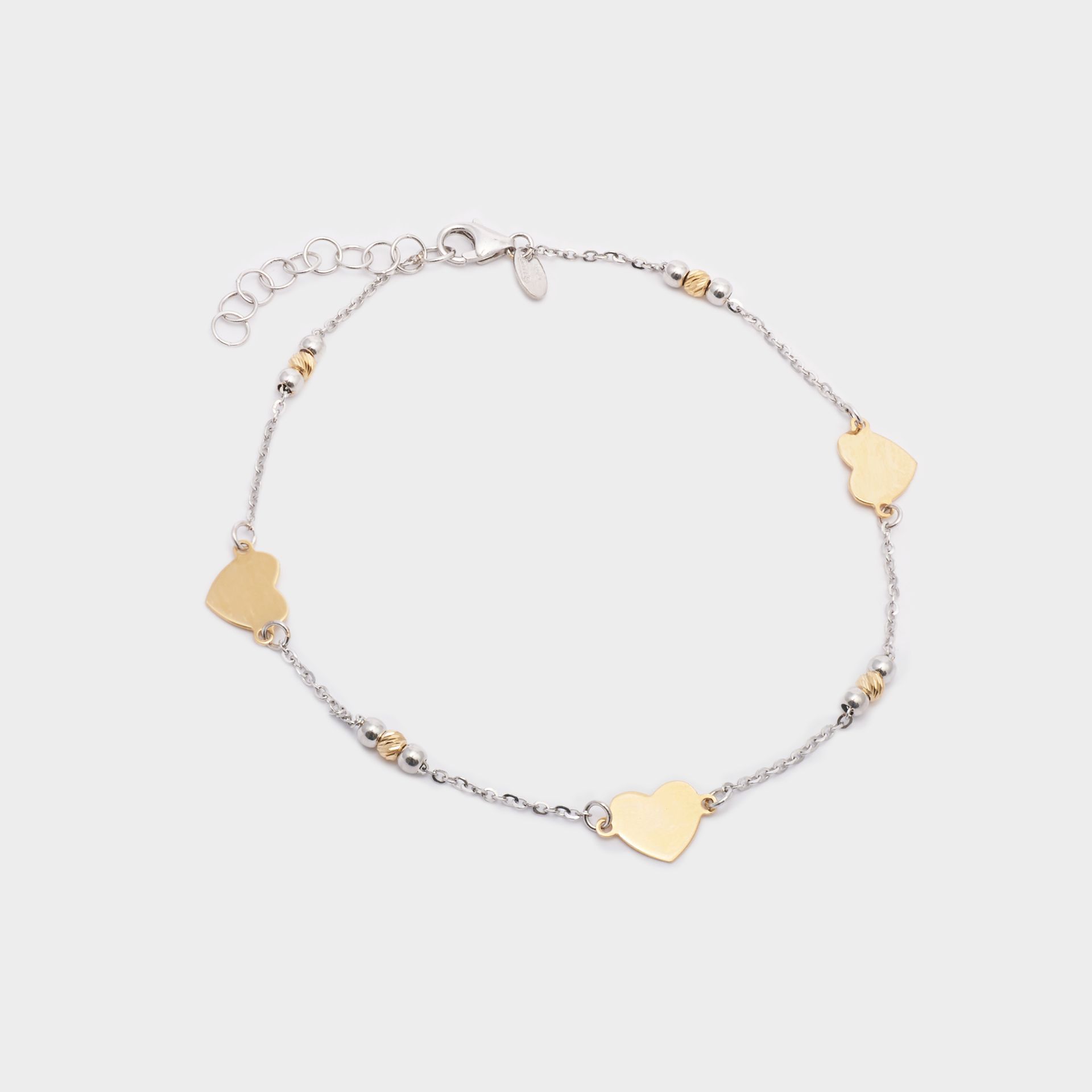 BRACCIALE ORO BIANCO E GIALLO 18 KT CON CUORI