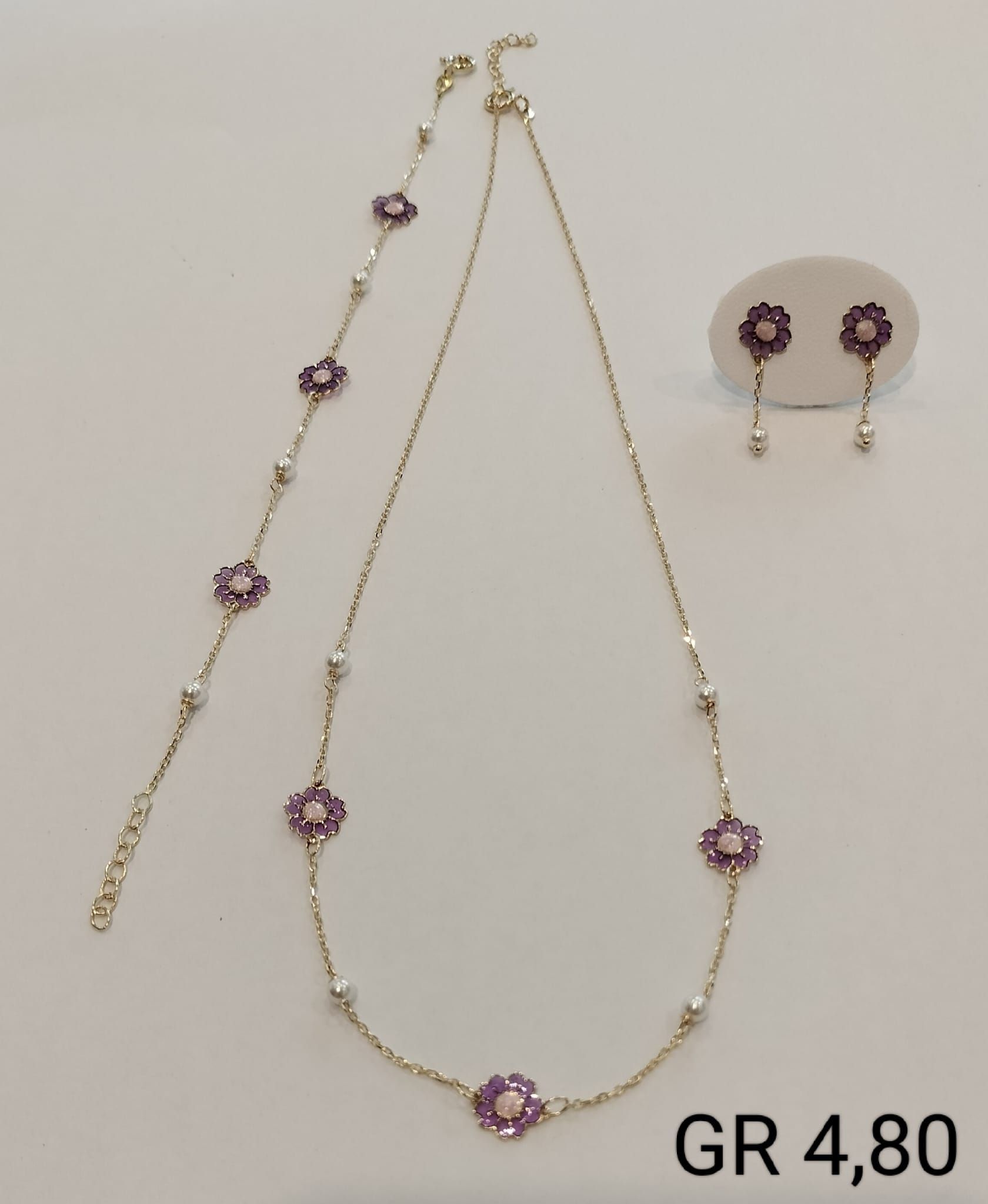 COLLANA CON BRACCIALE  E ORECCHINI A MOTIVO FLOREALE ORO 18K ORO GIALLO 