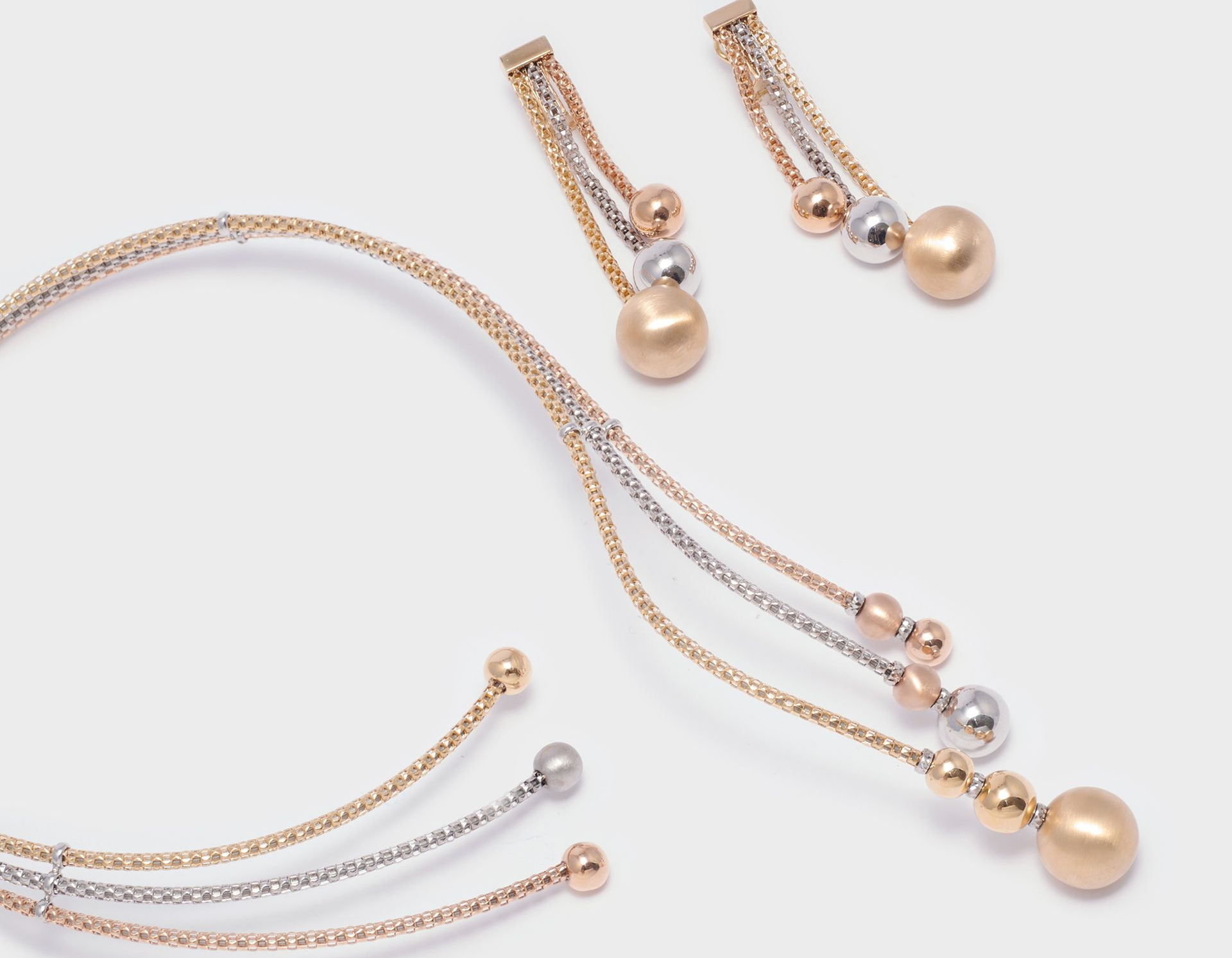PARURE TRE COLORI COLLANA CON  ORECCHINI ORO 18 KT