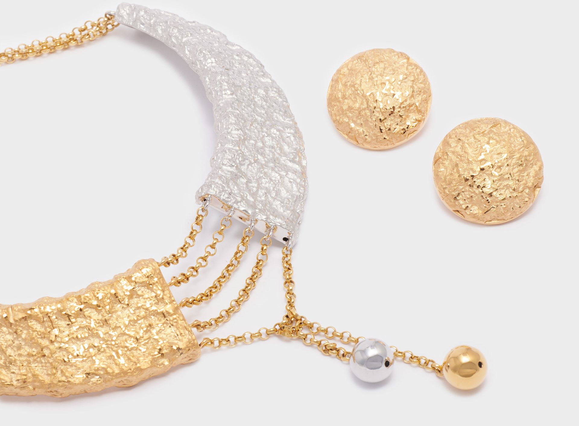 PARURE BICOLORE COLLANA CON  ORECCHINI ORO 18 KT