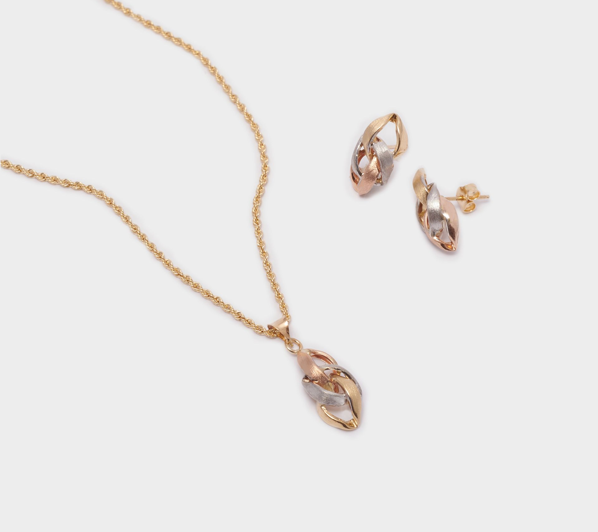 PARURE CON ORECCHINI  E PENDENTE ORO BIANCO E GIALLO 18K 