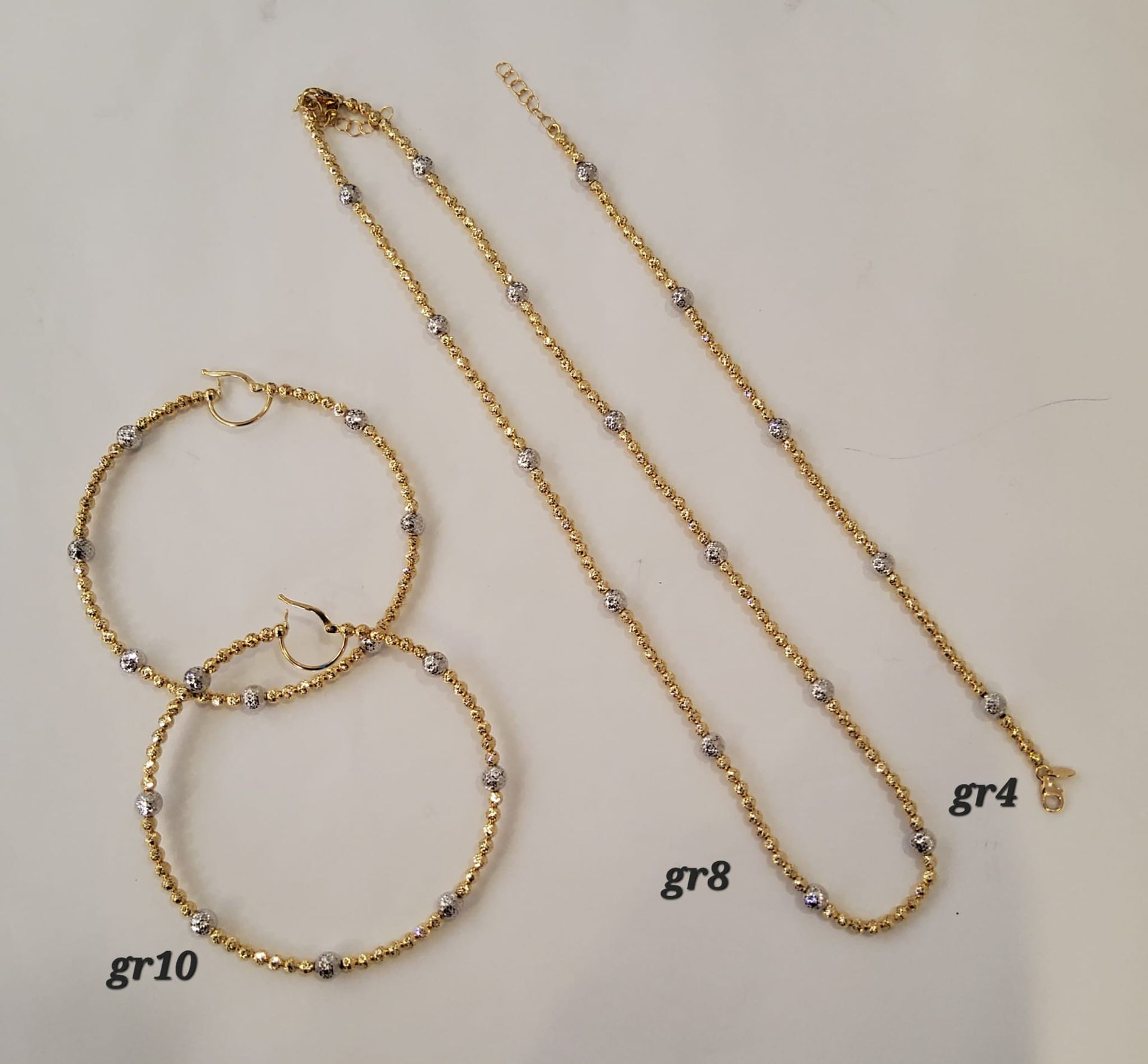 COLLANA CON ORECCHINI E BRACCIALE ORO 18K ORO BIANCO E GIALLO