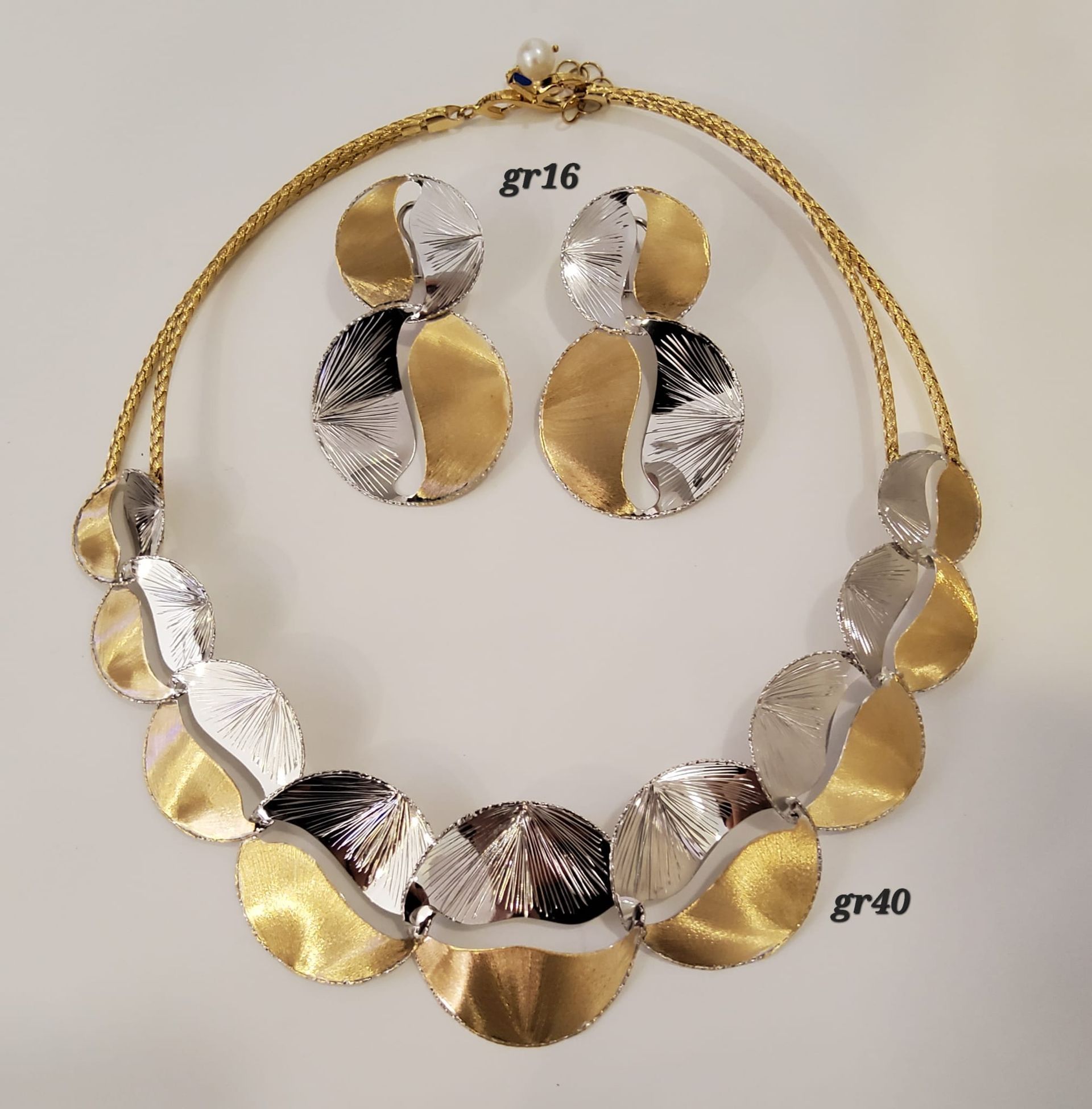 PARURE CON COLLANA E ORECCHINI BICOLORE ORO 18K GIALLO  E BIANCO