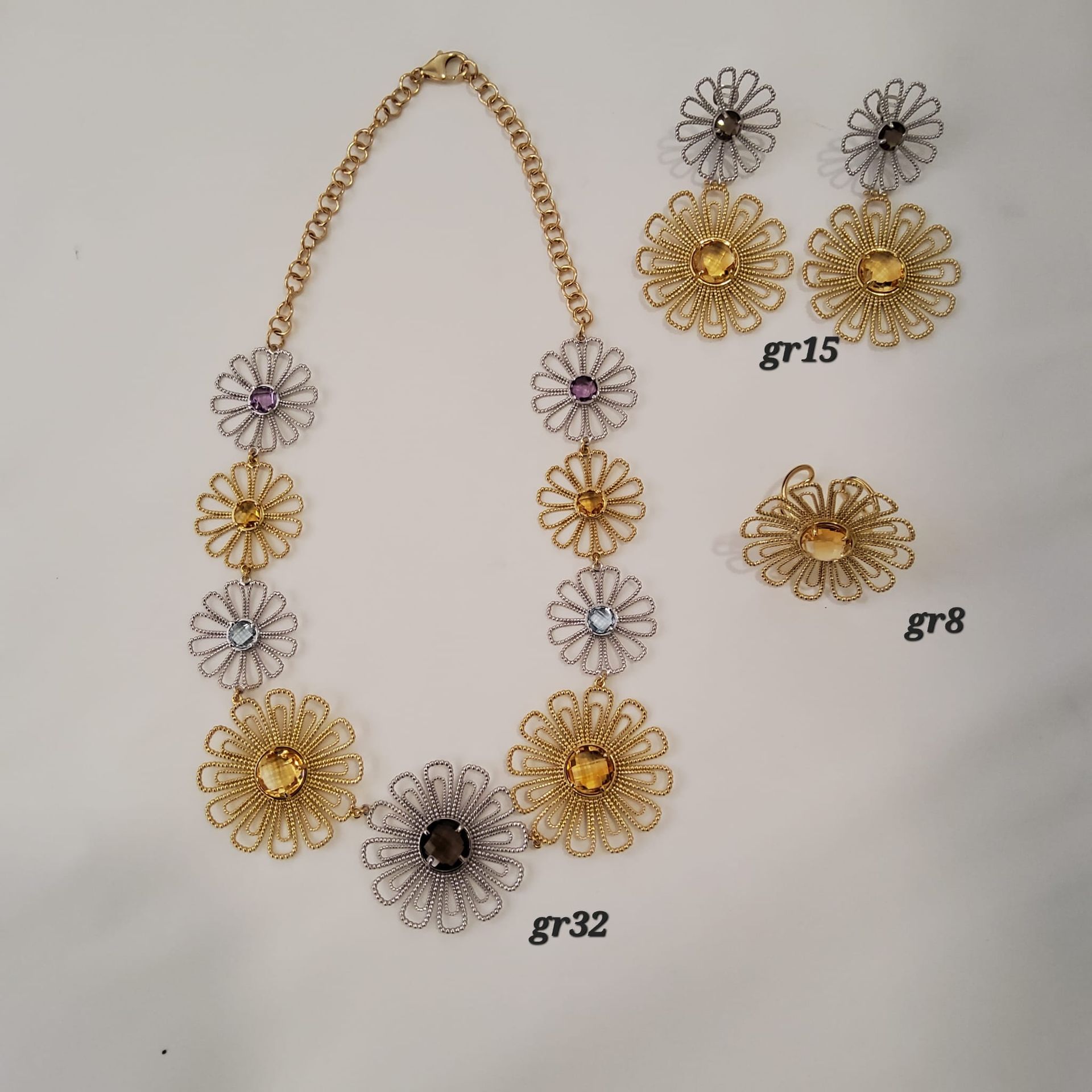 PARURE COLLANA ORECCHINI E ANELLO CON FIORI