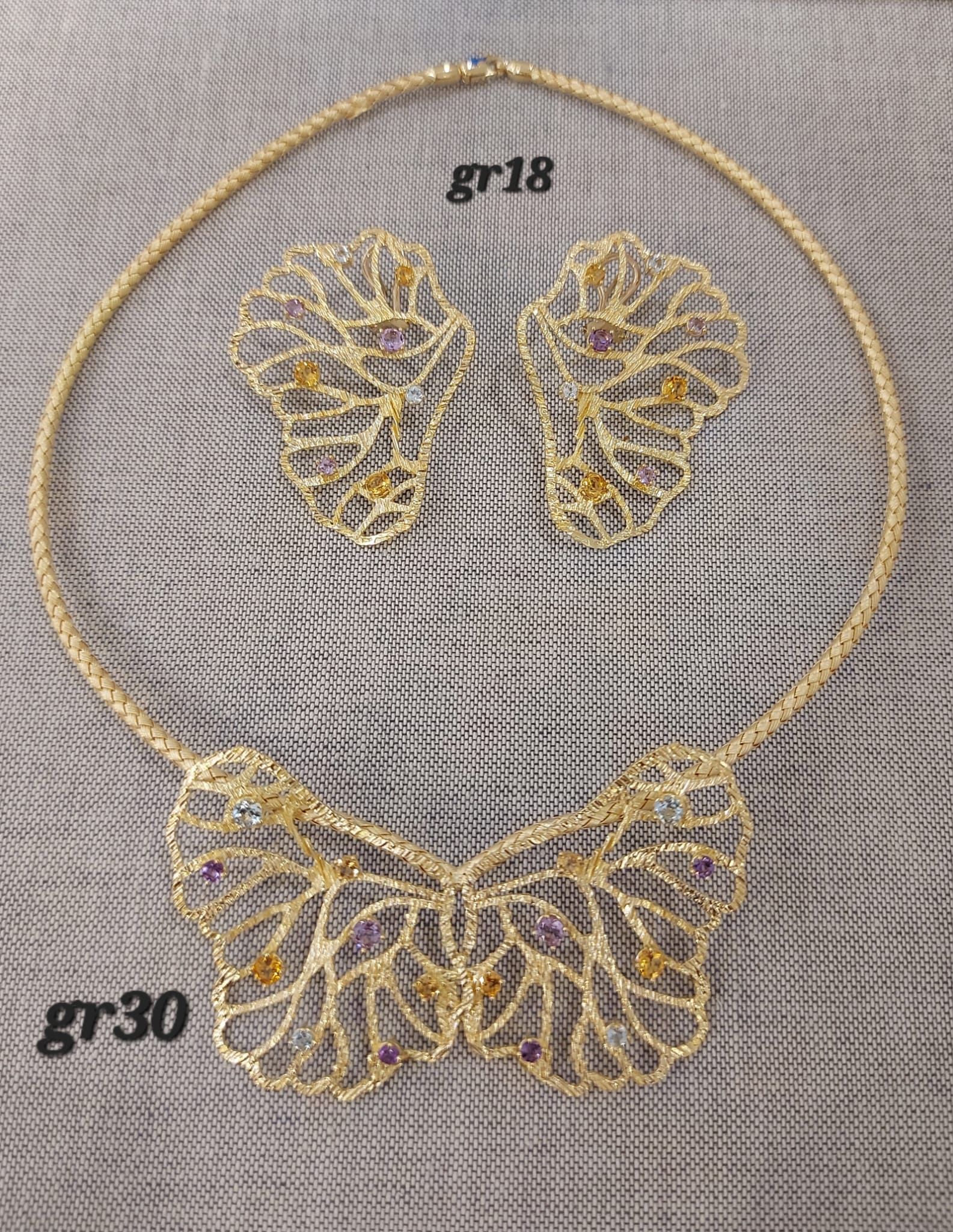 PARURE COMPLETA CON COLLANE ORECCHINI  ORO 18K  BIANCO E PIETRE