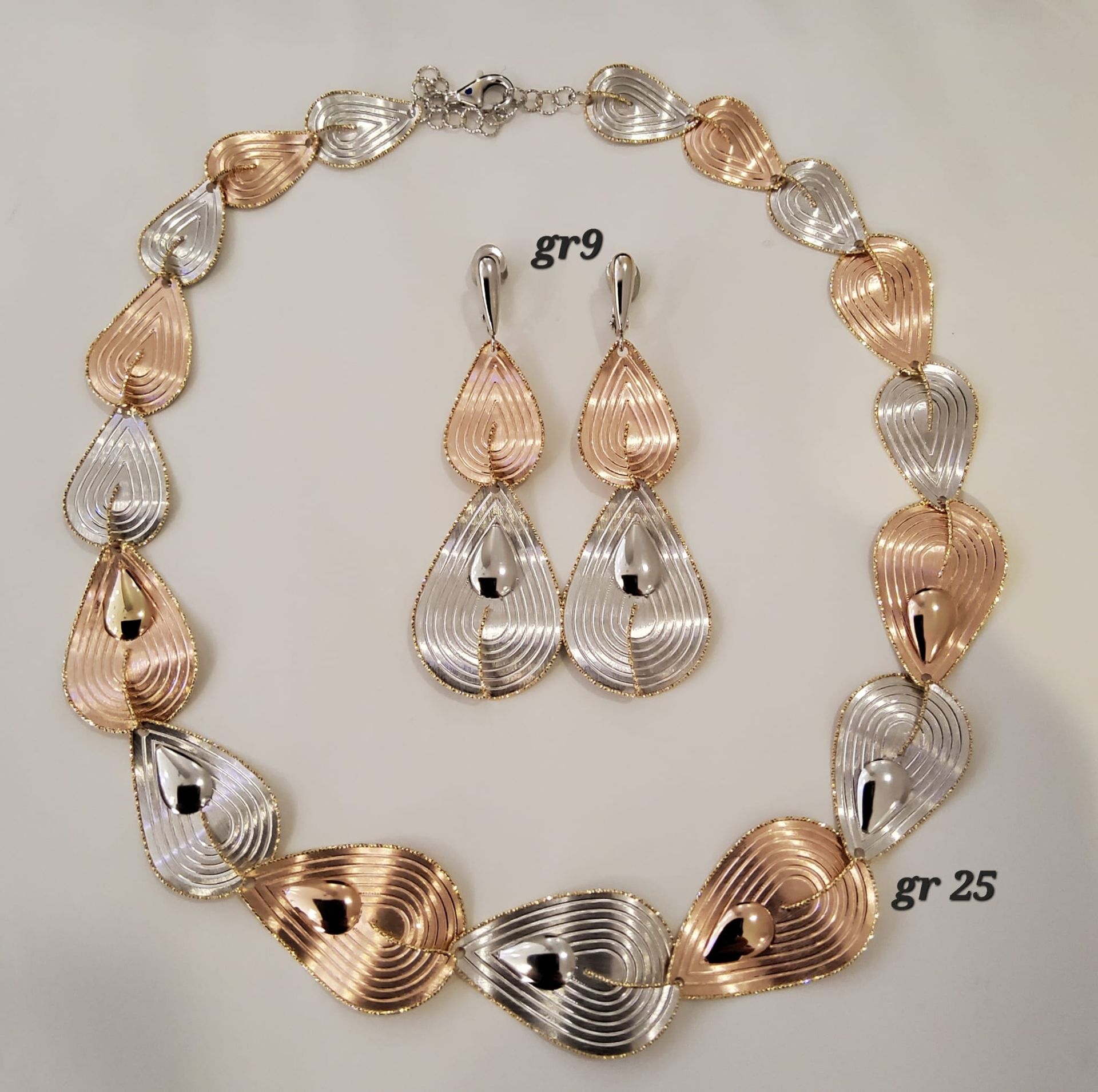PARURE CON ORECCHINI  ORO 18K  BIANCO E ROSA