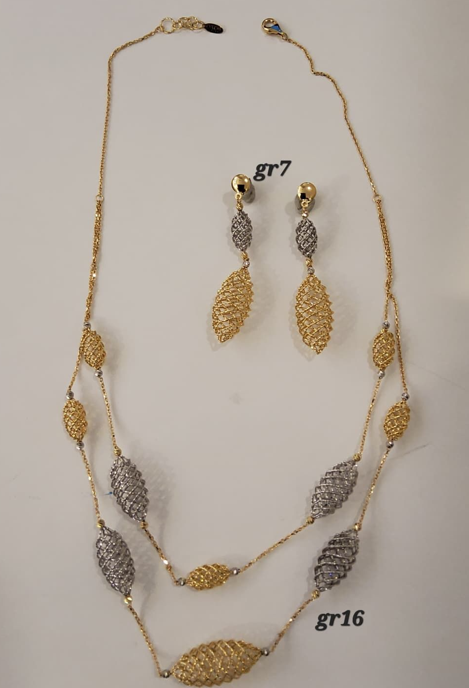 COLLANA CON  ORECCHINI  ORO  18K GIALLO E BIANCO