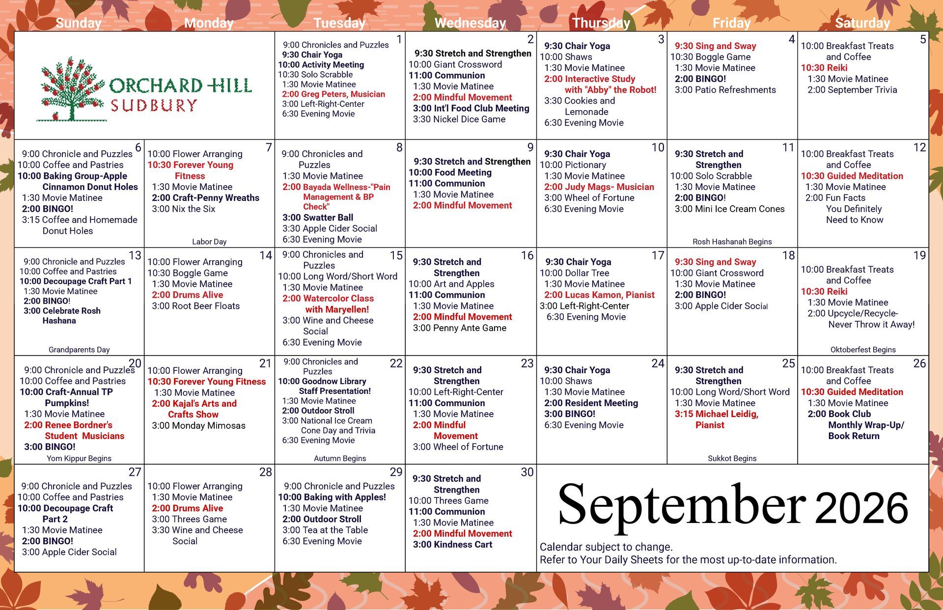 September Events Calendar