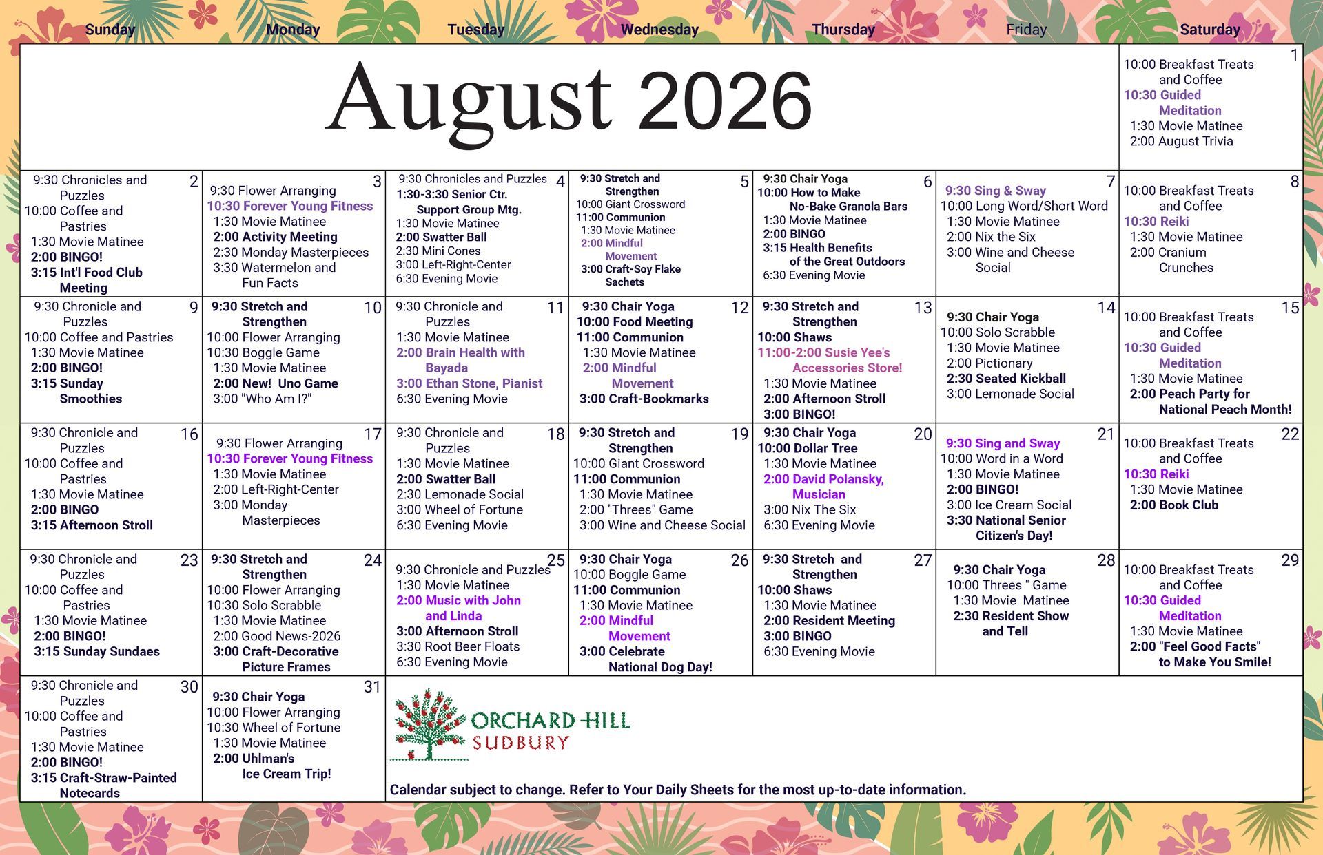 August Events Calendar