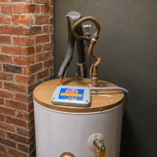 Water heater with expansion tank in a Bremerton, WA home showing risk of electrolysis corrosion