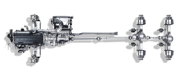 A black and white image of a steering system on a white background.