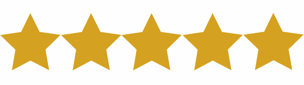 Five gold stars are lined up in a row on a white background.