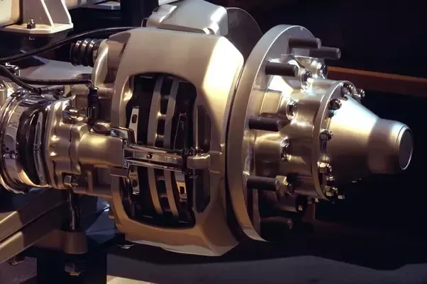 A close up of a brake system on a vehicle