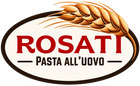Logo Rosati Pasta all’Uovo con scritta rossa, illustrazione di spighe di grano e bordo ovale