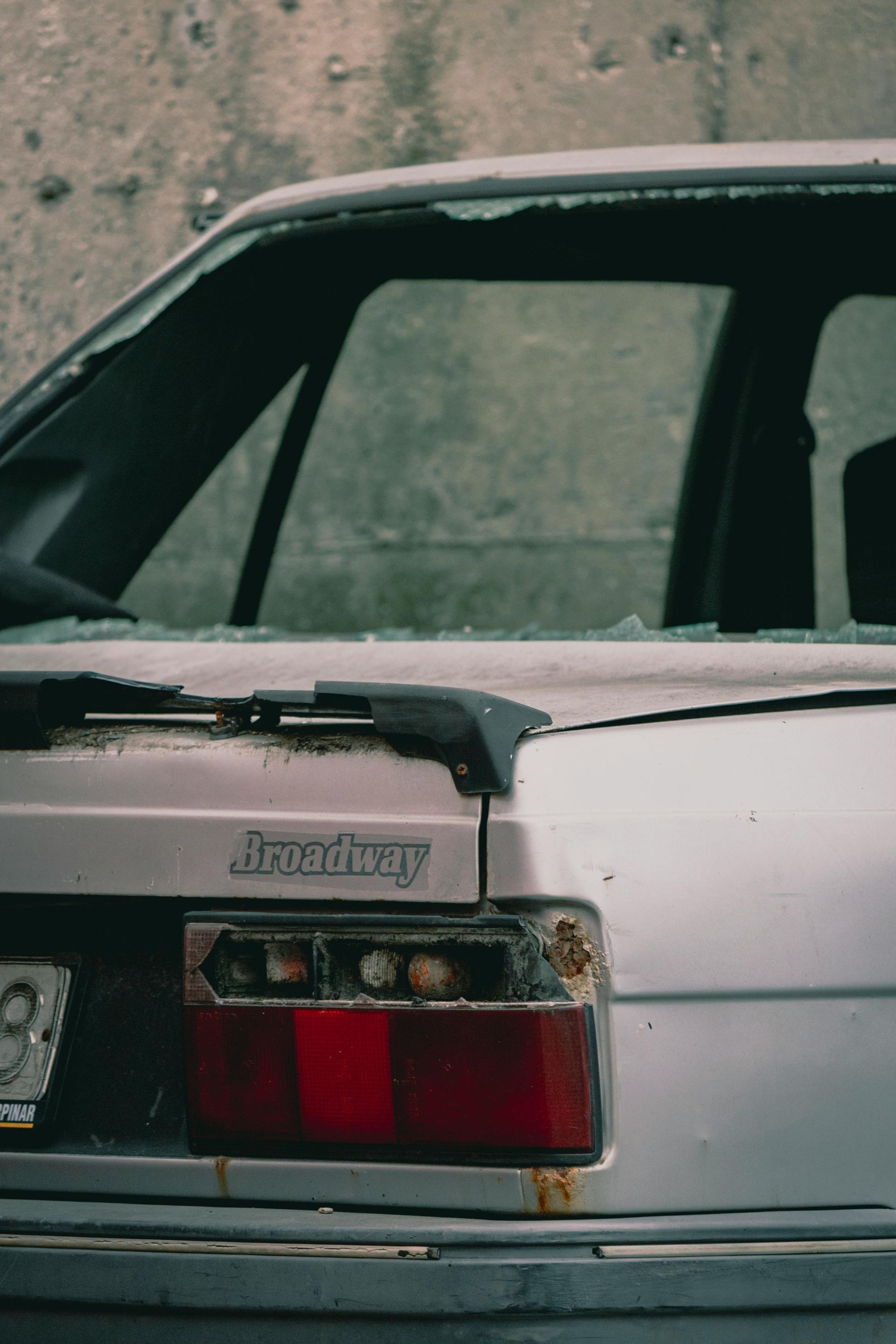 Rear view of a silver 