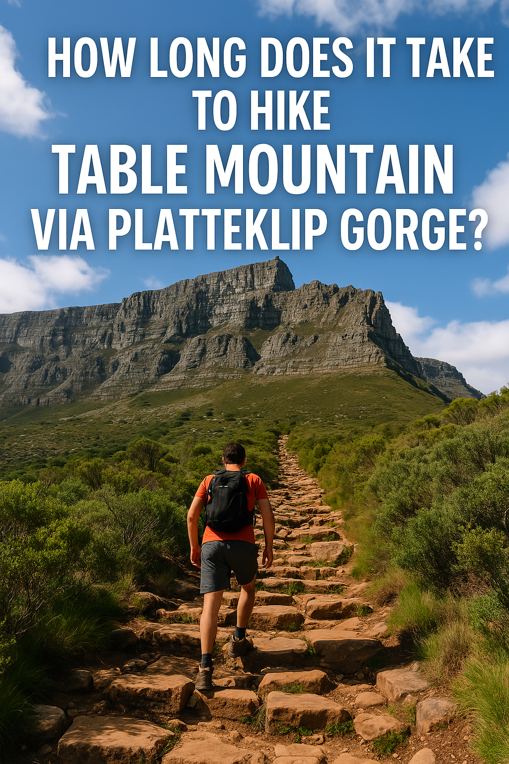 A man is walking up a set of stairs to a mountain.