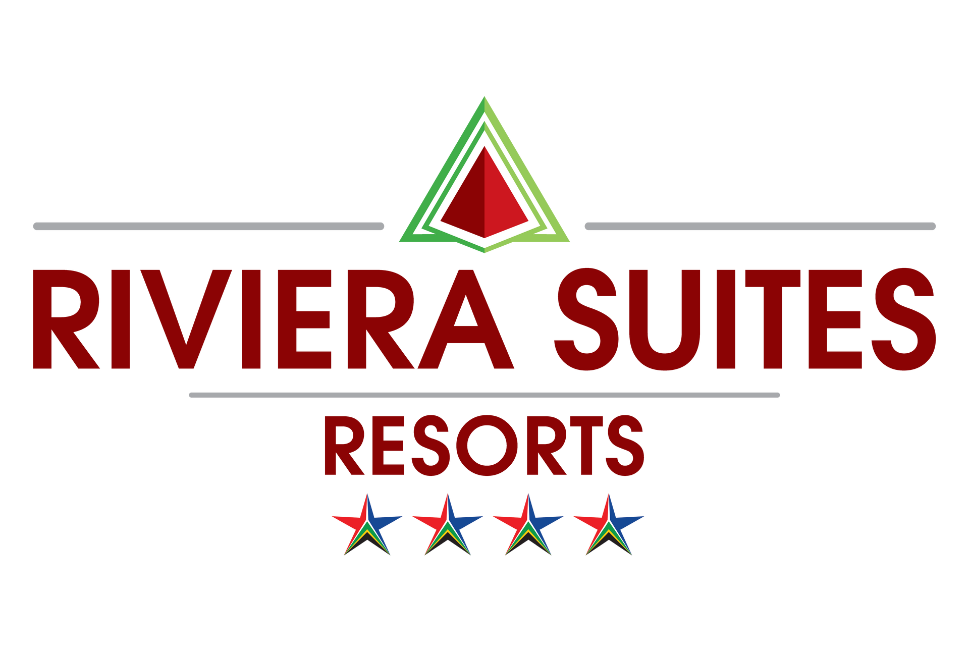 The logo for riviera suites resorts has a triangle and stars on it.