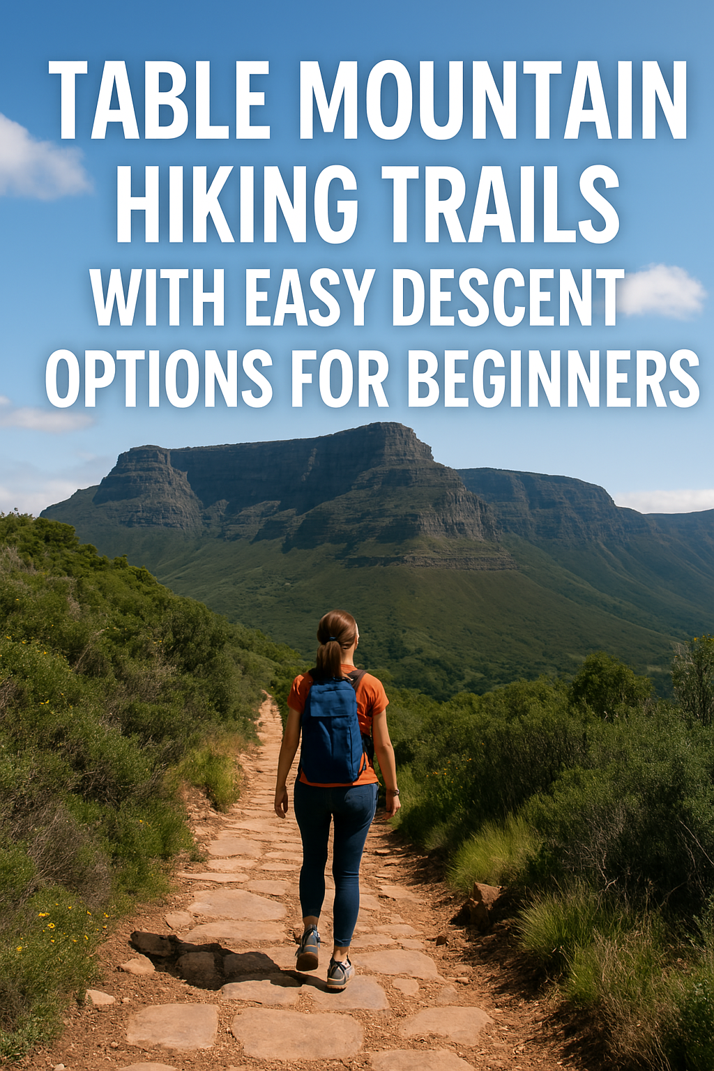 A woman is hiking on a trail with a mountain in the background.