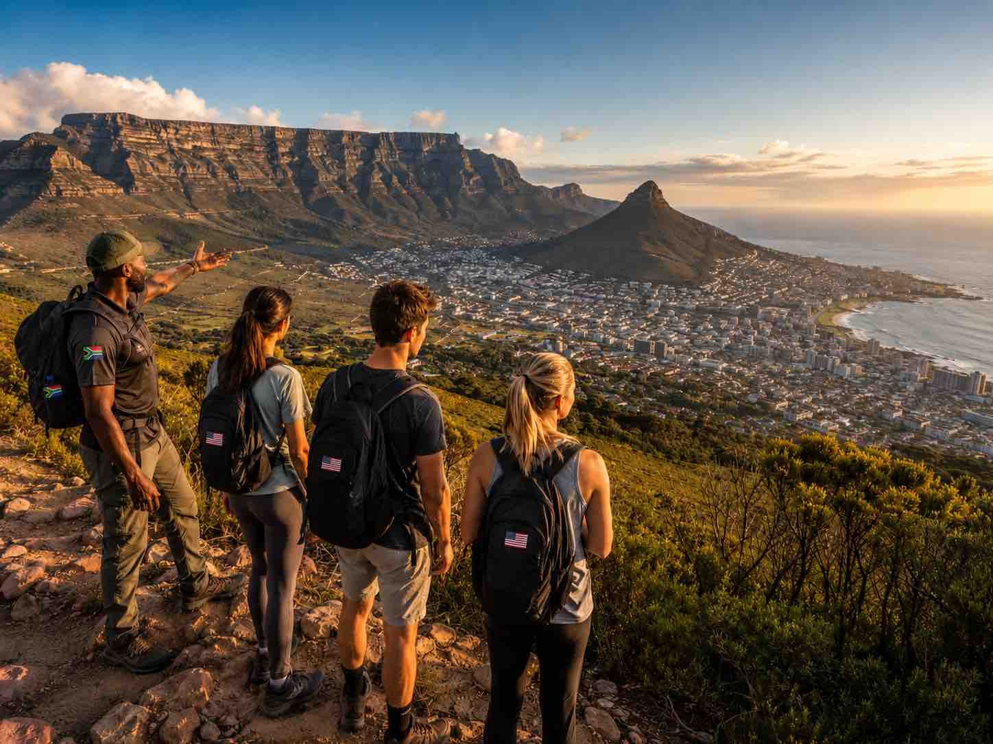 USA visitors enjoying a private guided hike in Cape Town with Table Mountain views