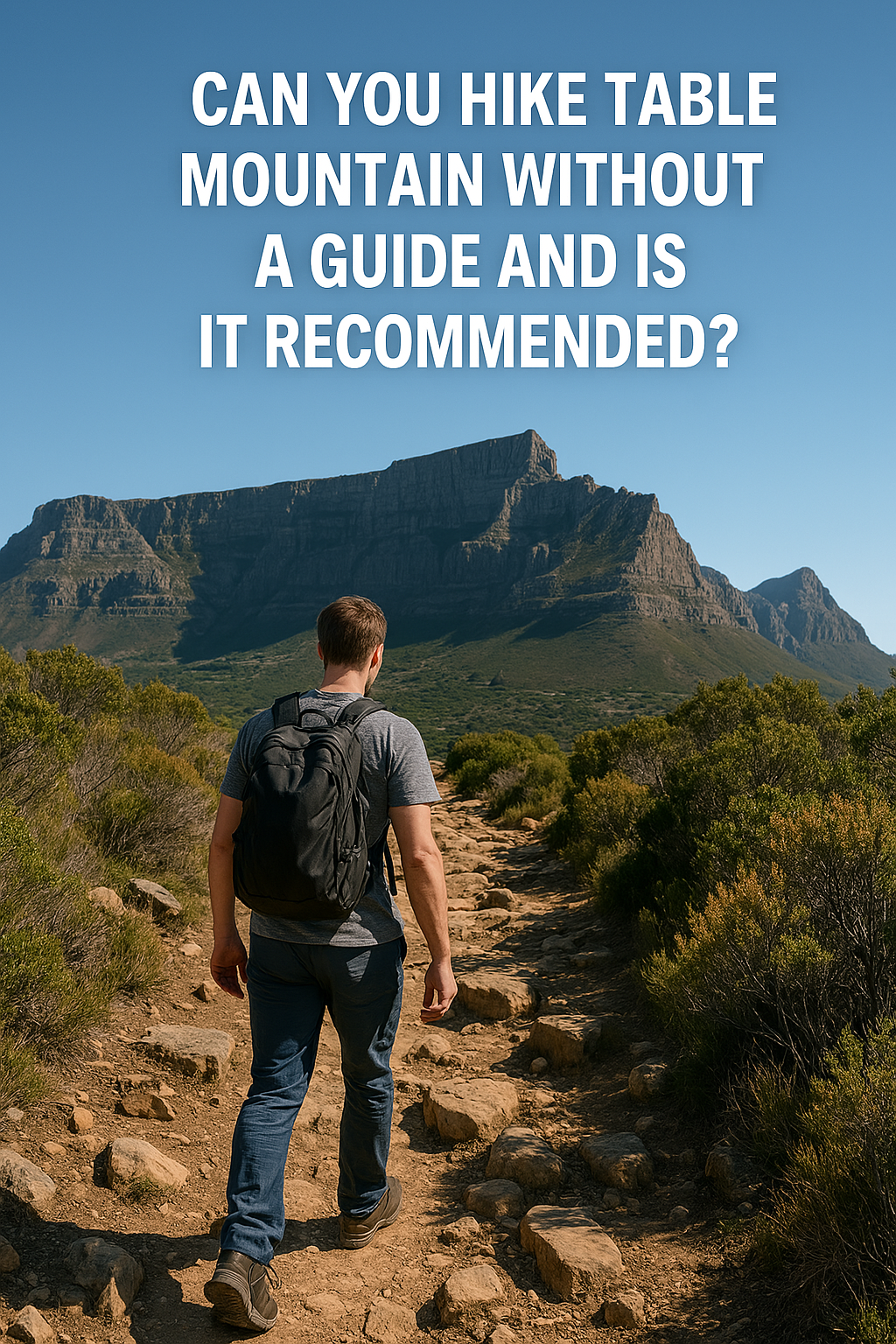 A man with a backpack is hiking up a mountain without a guide and is it recommended ?