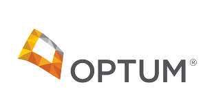 Optum logo with orange geometric icon and gray wordmark on white background