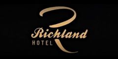 Gold logo on black background: 