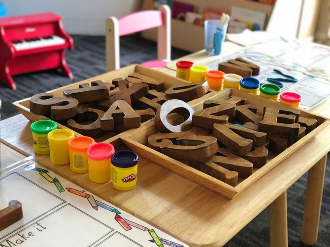 Wooden learning toys and activity materials used in our classrooms