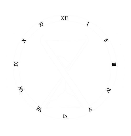 Roman numerals arranged in a circle like a minimalist clock face on a white background