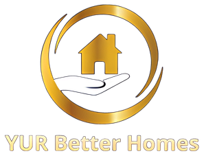 YUR Better Homes logo with gold house icon inside a circular ring and hand outline