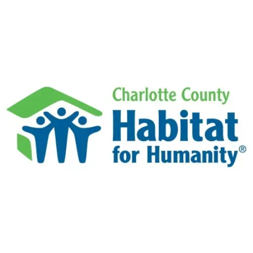 Charlotte County Habitat for Humanity logo in blue and green with stylized house and figures