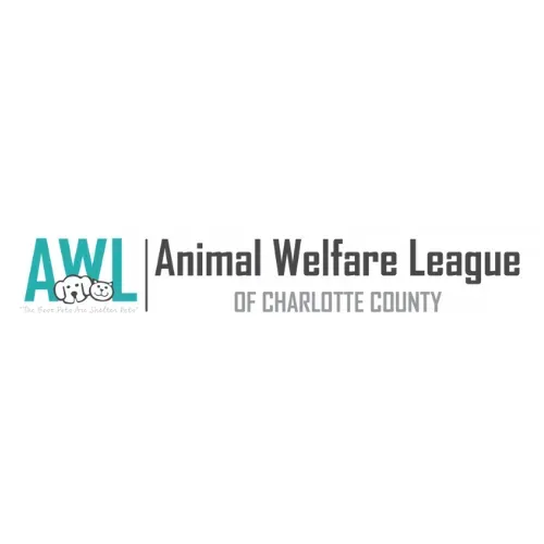 Logo for Animal Welfare League of Charlotte County with teal A W L and gray text on white background