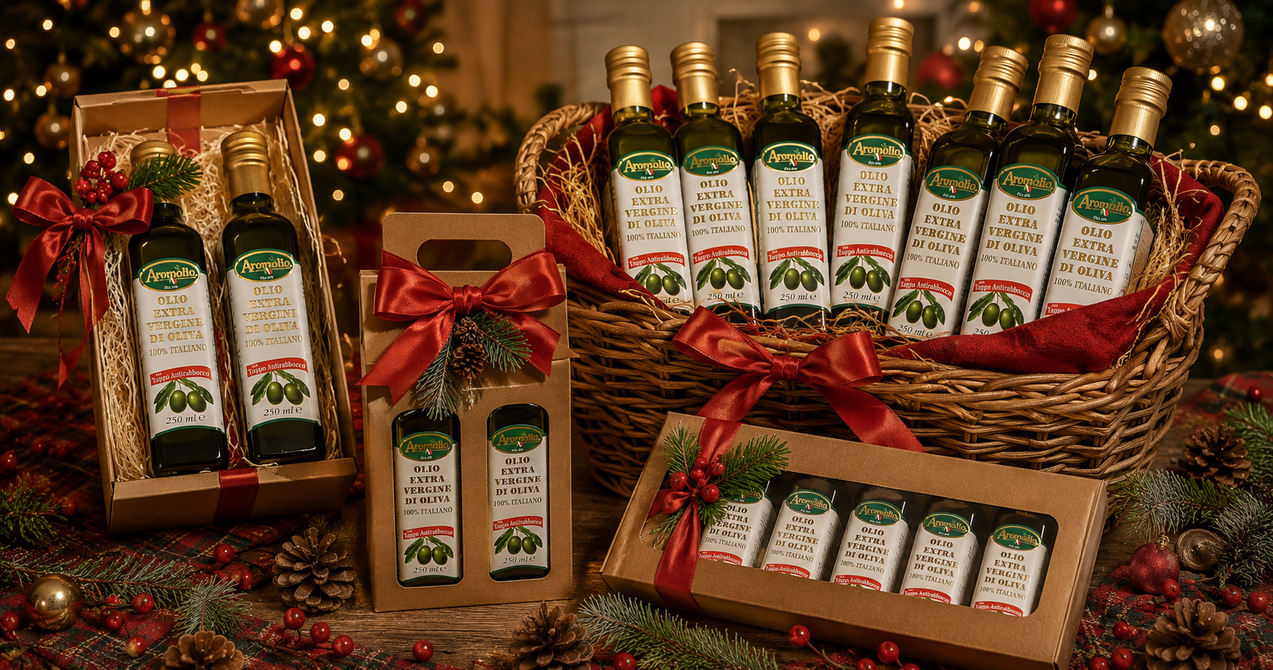 Box regalo aziendale Aromolio con oli aromatizzati e olio extravergine — confezione premium