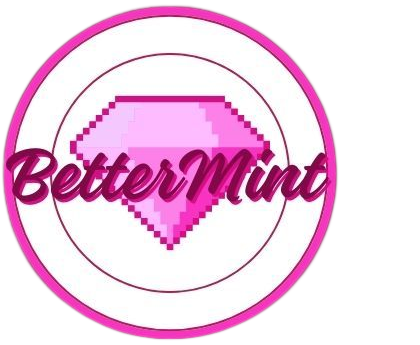 Pink BetterMint logo with a faceted diamond inside a double circle