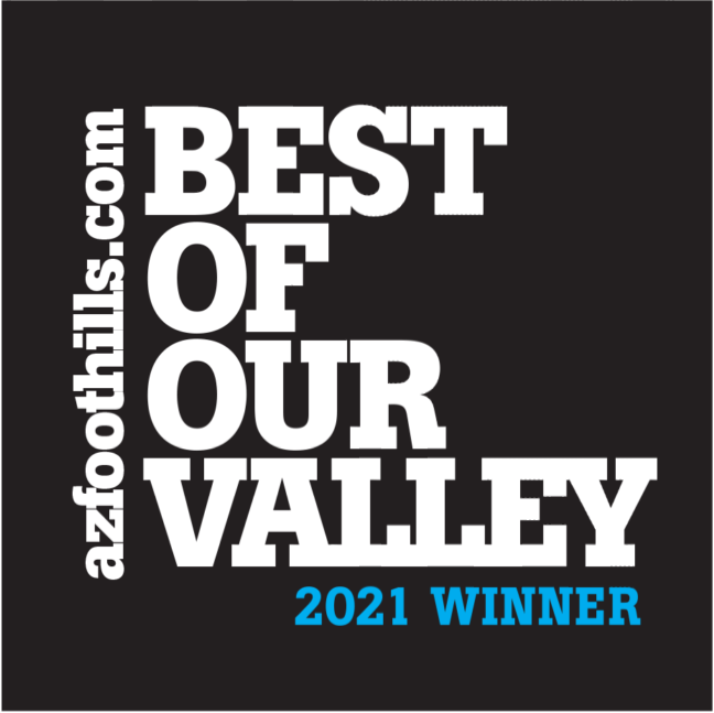 Aztoothills.com “Best of Our Valley” 2021 winner logo in white and blue on black background