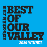 Aztoothills.com “Best of Our Valley” 2020 Winner logo in black on blue background