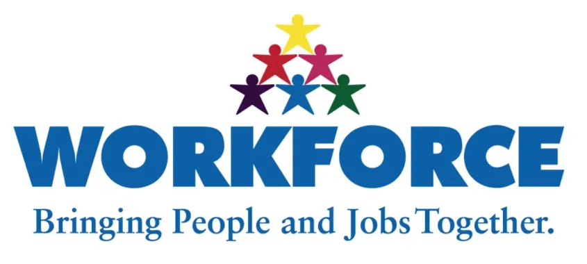 A logo for workforce bringing people and jobs together