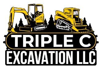Logo for Triple C Excavation LLC features yellow construction equipment with black text on a white background.