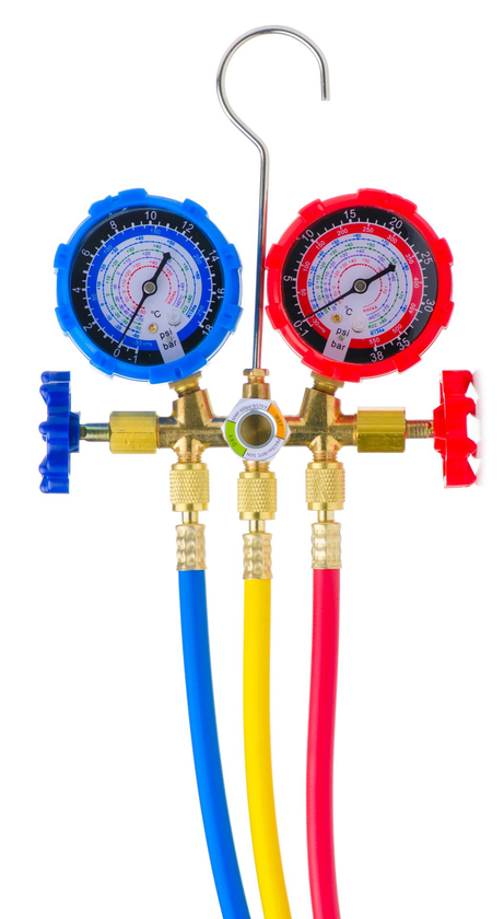 Gauge station, pressure gauge, manometer on white background isolation