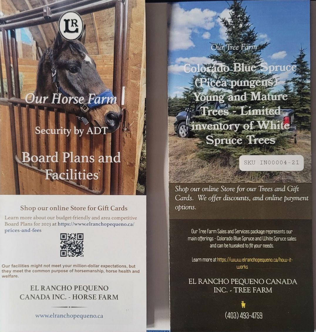 A brochure for our horse farm shows a horse behind a fence