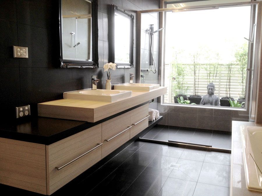 Modern Bathroom With Floating Vanity — Rectified Edge Tiling & Bathroom Renovations in Jamison Centre, ACT