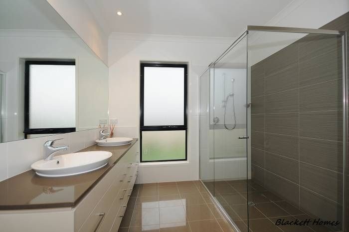 Modern Bathroom With Long Vanity — Rectified Edge Tiling & Bathroom Renovations in Queanbeyan, NSW